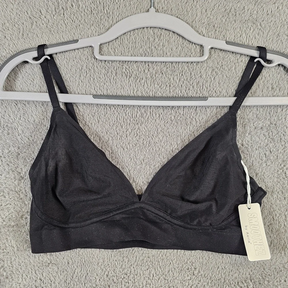 Aerie Smoothez Unlined Triangle Bralette Black Small NEW